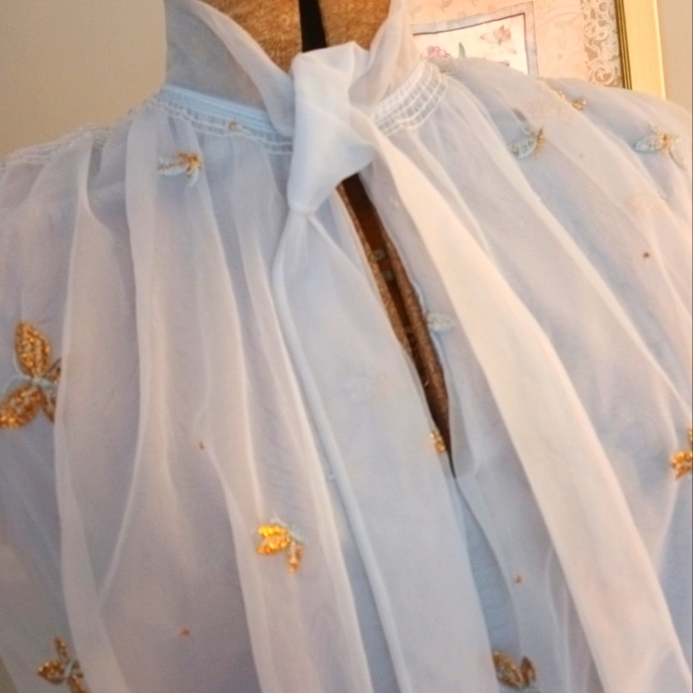 RARE, VINTAGE "EYEFUL BY THE FLAUMS" BLUE NYLON CHIFFON TOP! LIKE NEW! - Picture 3 of 17